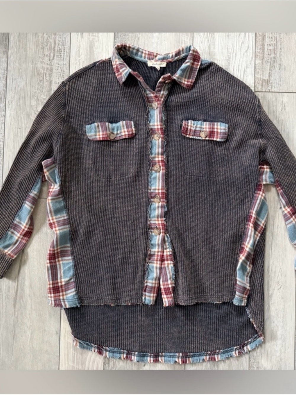Oli & Hali Waffle Knit Oversized Shacket Mixed Media Boho Grunge Relaxed S/M
